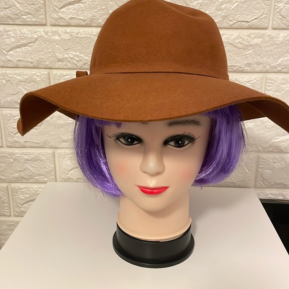 Brown wool, large rimmed hat.